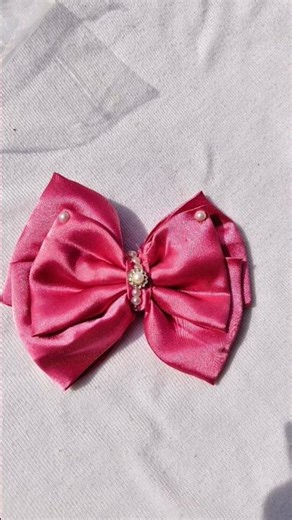 Princess Style Pink Satin Bow with Pearls 👑✨ #bowclips #fashion