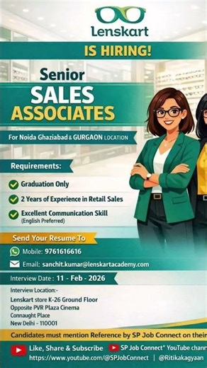 Lenskart Hiring 2026 🔥 Senior Sales Associate Job | Retail Jobs Delhi NCR | Walk-in Interview