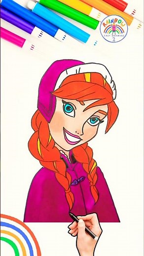 Draw Anna FROZEN Tutorial | How to Draw Elsa and Anna 🌈👸🏽 #disney #FROZEN #princess #shorts