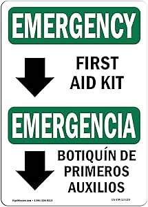 OSHA Emergency Sign - First Aid Kit Bilingual | Aluminum Sign | Protect Your Business, Construction Site, Warehouse & Shop Area | Made in The USA