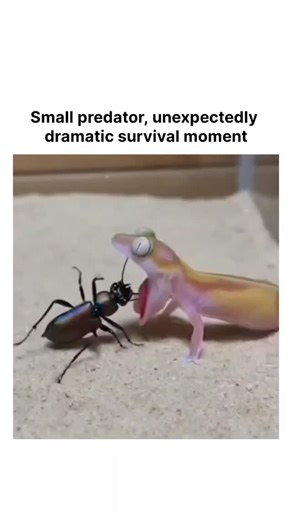 Raahii � | An AI-generated animation turns a simple predator-prey moment into surreal chaos — showing a translucent gecko swallowing a shiny beetle... | Instagram