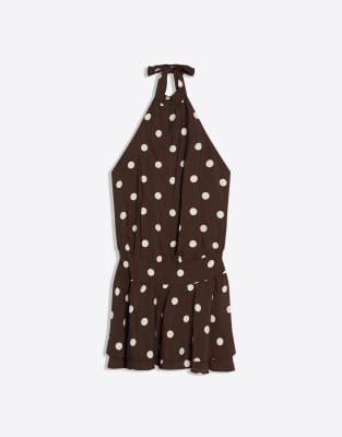 Bershka Mini polka dot dress in brown | ASOS