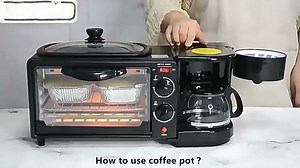 toaster Family breakfast center station, coffee maker+non- stick griddle+toaster, 3 in 1 multi- functional breakfast making machine (Color : Blue)