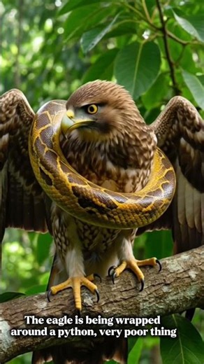 The eagle is being wrapped around a python, very poor thing ,,