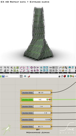 Grasshopper - EX 48 - Repeat data + Extrude curve ‪@sinestudio‬ #architecturedesign #grasshopper