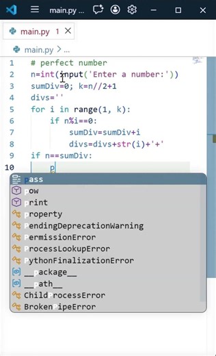 perfect number #coding #python #problemsolving #programming