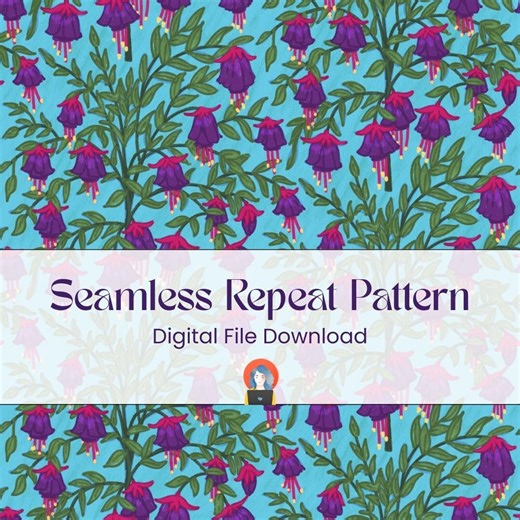 Fuchsia Flowers Seamless Repeat Pattern With Turquoise Background Printable Digital File - Etsy
