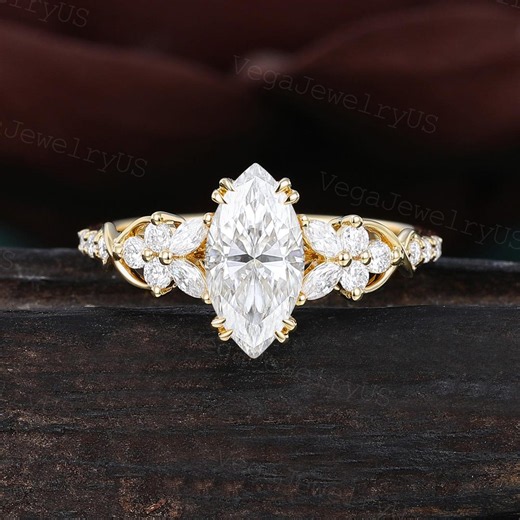 Marquise Moissanite Engagement Ring Unique Yellow Gold Twist Marquise Moissanite Bridal Ring Anniversary Promise Wedding Ring for Women Gift - Etsy