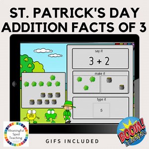 St. Patrick's Day Theme Math Addition Facts of 3 Digital Boom Cards™