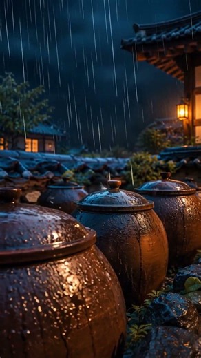 Rainy Korean Onggi Night 🌧️ Peaceful Hanok Ambience #shorts