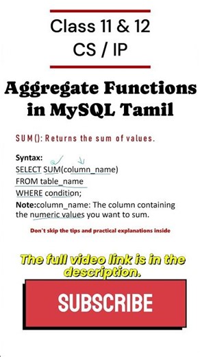 MySQL Aggregate Functions Explained in Tamil! #shortsfeed #youtubeshorts
