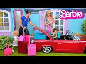 Barbie & Ken Doll Family Packing Suitcases and Getting Ready for Vacation