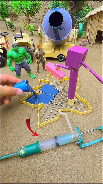 Mini handpump science project with blue concrete mixer diytractor cow farm #608 #shorts #ytshorts