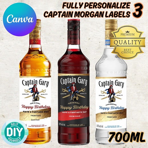 Captain Morgan Label Template Bundle: Spiced, Dark, White Rum (canva, Digital Download) - Etsy