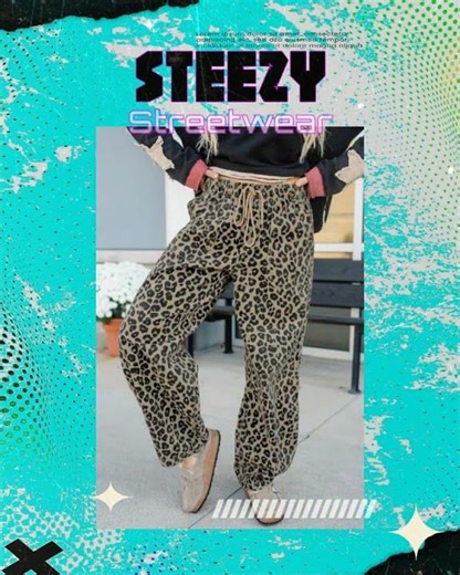 Leopard Denim Drawstring Elastic Waist Loose Pants
