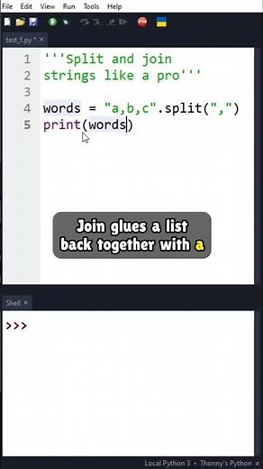 Split and join strings like a pro #PythonBasics #StringManipulation #CodingTip