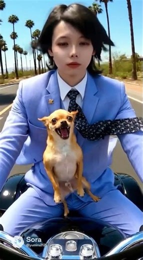 【情報量多すぎ】スーツでバイク乗ってたら、犬の顔が完全に事故ｗ #sora2 #ai生成 #shorts