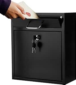 Wall Mount Locking Mailboxes for Outside Large Locking Security Mail Drop Box with Key Lock Black Metal Hanging Secure Postbox for Outdoor, House and Apartment (12 X 10.5 X 4.72 Inches)