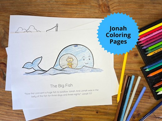Jonah and the Whale Coloring Page Set of Four Jonah and the Big Fish Activity Jonah Coloring Page for Kid Sunday School Color Page Printable - Etsy