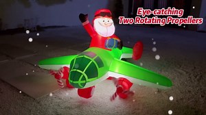 7FT Christmas Inflatables Decorations Santa Flying Animated Airplane with Poweful Blower, Christmas Blow Up Inflatable Outdoor Decoration Santa Claus on Airplane Built-in bright LEDs for Xmas New Year