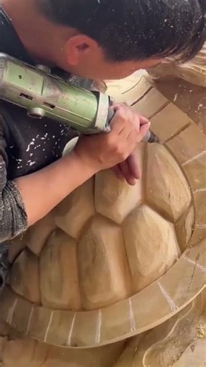 Wood Carving Process Creating A Realistic Giant Turtle Shell Using Precision Power Tools And Skill