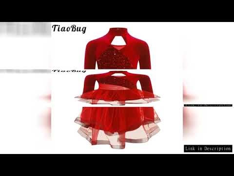 Girls Ballet Leotards Long Sleeve Velvet Sequins Gymnastics Leotard with Tulle Tutu Skirt Ballerina