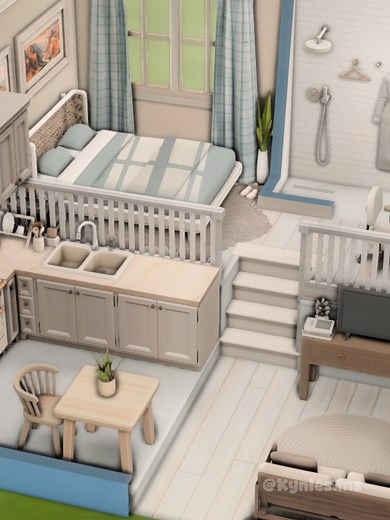 Sims 4 Cozy Blue Micro Apartment Build