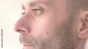 Intense gaze, Male Brown Eyes close-up, young Caucasian man looking, Masculine beauty, vision examination, myopia, eye fatigue, color perception