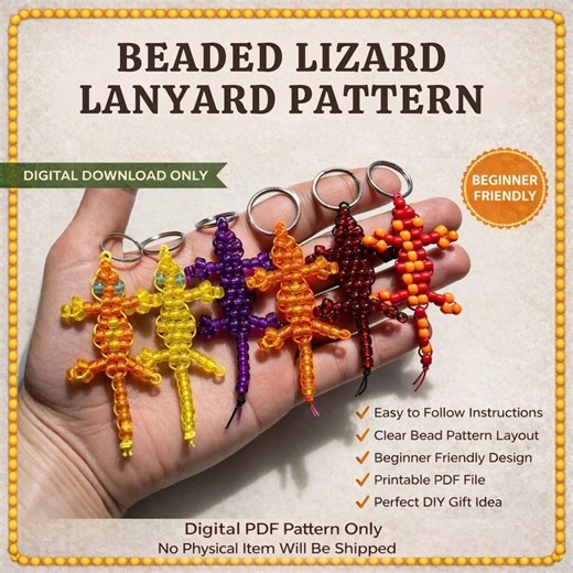 Pony Bead Lizard Pattern | Beaded Gecko Keychain PDF | Beginner Animal Bead Tutorial | Instant Download - Etsy UK