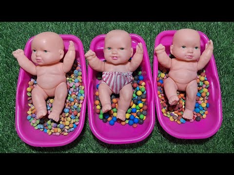 Full of 3 Rainbow BathTubs Candy with M&M's & Magic Slime Cutting Video