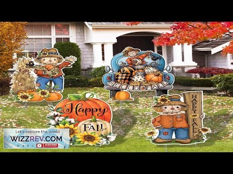 Fall Yard Decor 4PCS Happy Fall Yard Signs with Stake Scarecrow Pumpkin