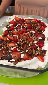 225K views · 986 reactions | Incredible no bake banana split cake Olivia uses graham cracker crumbs, butter, cream cheese, sugar, vanilla extract, drained crushed pineapple, banana slices, cool whip, strawberries, pecans, chocolate drizzle and maraschino cherries to make a delicious dessert! This original video was produced by Network Media LLC and Olivia | Spill The Fun | Facebook