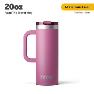 RTIC 20 oz Ceramic Lined Insulated Road Trip Travel Mug, Leak-Resistant Lid, Orchid