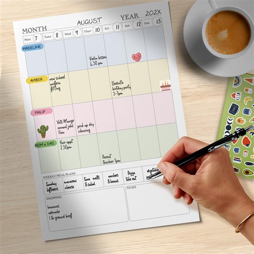 Printable Weekly Planner With A Dedicated Row for Each Family Member - Etsy
