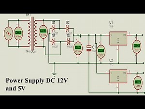 Design a dual power supply (12V and 5V) in Proteus | Power Supply 5V | Power Suply 12V