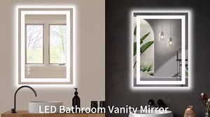 Relyblo 32 in. W x 24 in. H Rectangular Framed Wall Bathroom Vanity Mirror in White with LED Lights YK-ZJLED2432-WT