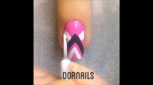 Pink With White Black Pattern Nail Art
