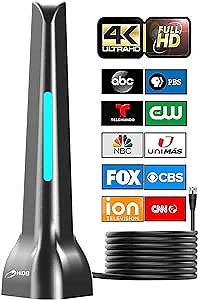 TV Antenna, HIDB Digital Antenna for Smart Indoor 2023 Upgrade, Long Range Reception 4K 1080P Free HDTV Channels, Compact Design Easy Installation with 10FT Coax Cable, Black Without Magnetic