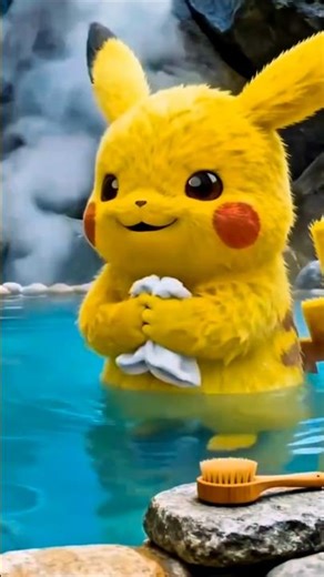 Here's Pikachu taking a nice warm bath🛁