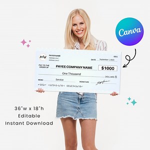 Medium Cheque 4.0 | 36 X 18" | Perfect for Charity Fundraising Event | Editable in Canva | Printable Template | Digital Download - Etsy