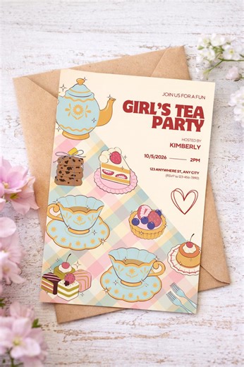 Spring Tea Party Invitation Template | Editable Canva Invite | Instant Download | Printable 5 X 7 - Etsy
