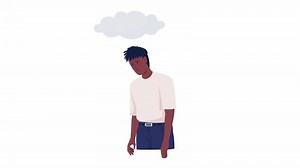 Animated depressed young man. Looped 2D cartoon flat characters on white with alpha channel transparency for web design. HD video footage. Exhausted male. Feeling sorrow. Sadness concept animation