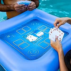 Poolcandy Floating Game Table with Waterproof Playing Cards Inflatable, Puncture‑Resistant Vinyl, Self‑Floating Card Table for Pool Parties and Trips to The Beach or Lake