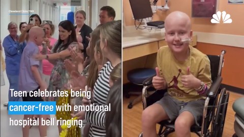 Teen celebrates being cancer-free with emotional hospital bell ringing