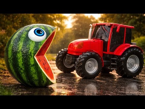 Learn Colors with PACMAN and Farm Watermelon Surprise Toy Cartoons for Kid Children