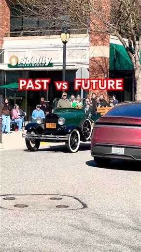 100-Year Evolution in 2 Seconds! Vintage Ford vs Tesla ⚡ Time Travel on Wheels #shortsfeed #shorts