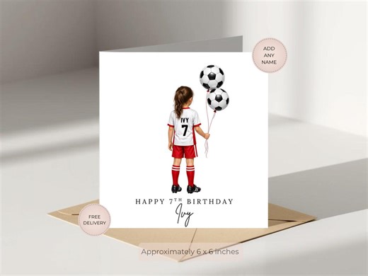 Personalised Football Birthday Card, Girls Soccer Card, Custom Name & Age, Football Balloon Card, Kid Birthday, Daughter, Granddaughter Card - Etsy