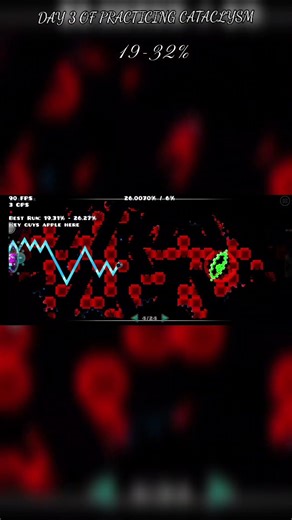 Day 3 of practicing Cataclysm (19-32%) 0.60 speed #geometrydash #cataclysm #impossiblegeometrydash