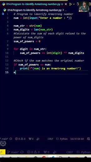 Program to identify Armstrong number | Like, Share #shorts #html #css #js