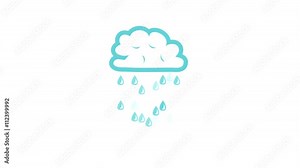 Simple motion graphics video of a cloud with falling raindrops